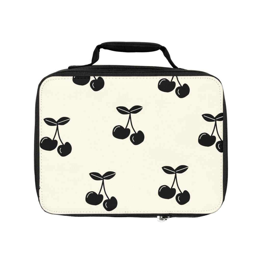 Cherry Pattern Lunch Bag — Retro Black Cherry Insulated Tote
