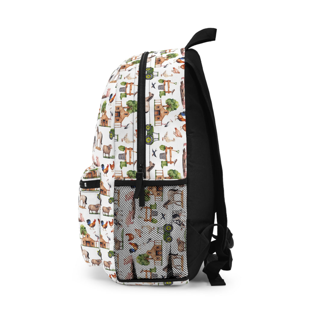 Farm Animals Pattern Backpack — Cute Country Barnyard Print School Bag