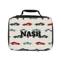Personalized Kids Racing Cars Lunch Bag — "Nash" Name Print