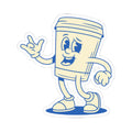 Coffee Cup Character Kiss-Cut Sticker — Retro Cute To-Go Cup Decal