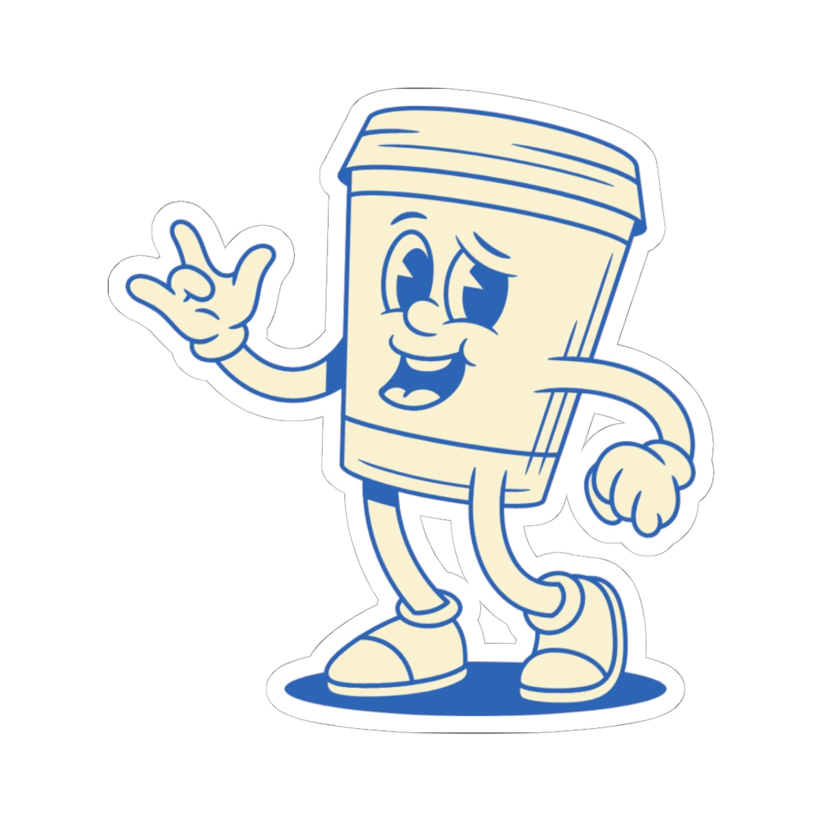 Coffee Cup Character Kiss-Cut Sticker — Retro Cute To-Go Cup Decal
