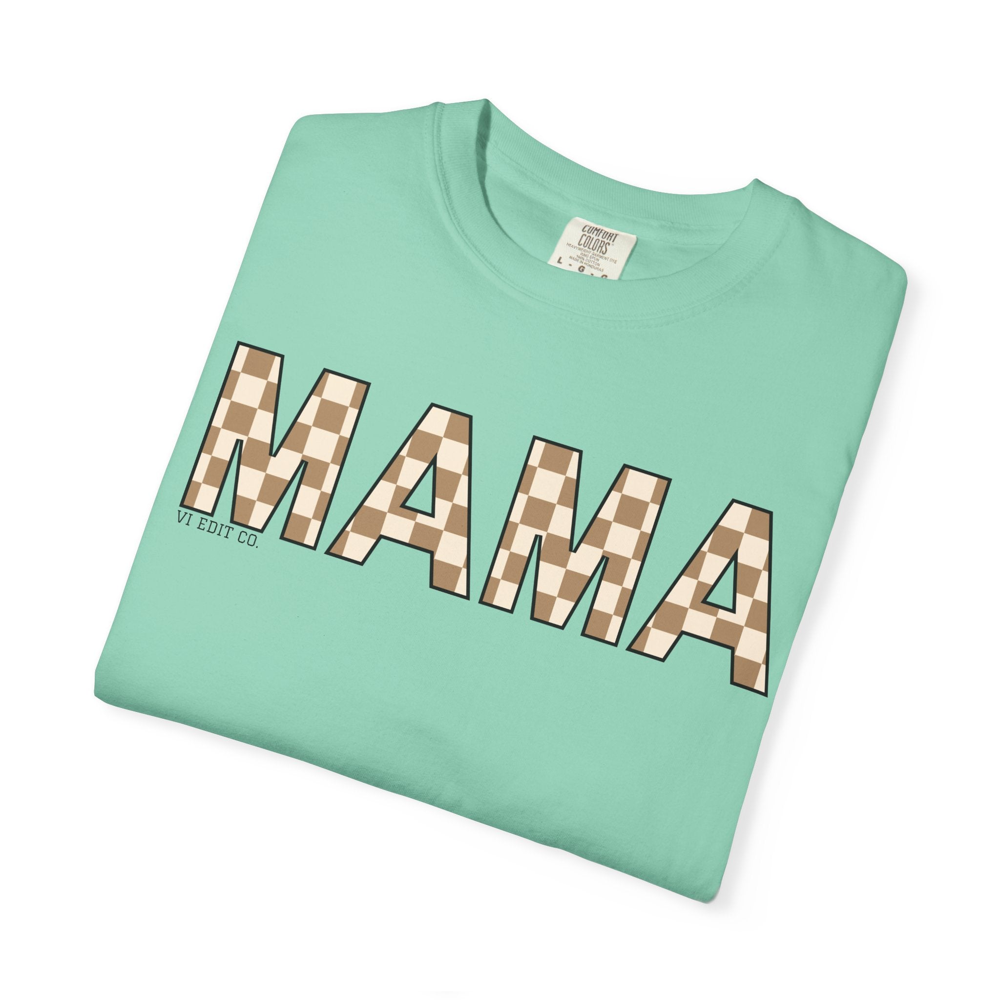 Mama Checkerboard T-Shirt | Mom Typography Tee, Neutral Plaid Letters