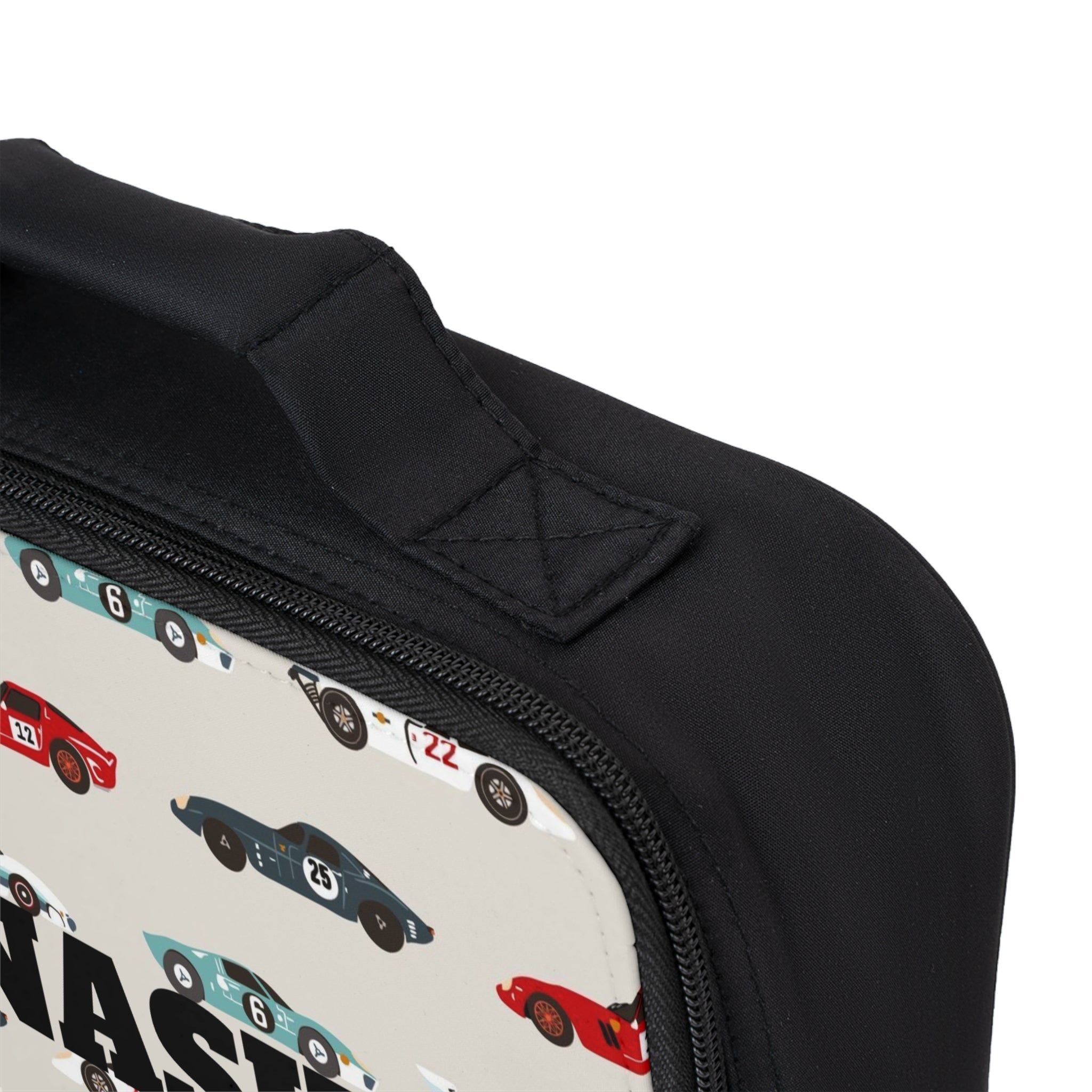 Personalized Kids Racing Cars Lunch Bag — "Nash" Name Print