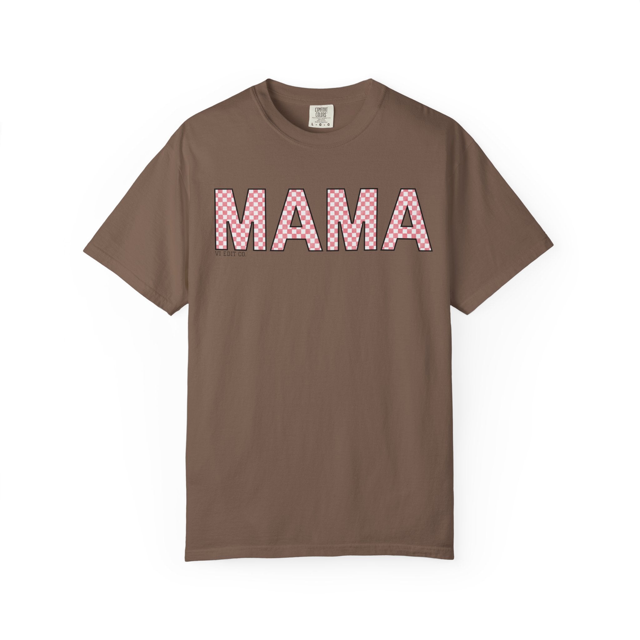 Mama Checkered Letters T-Shirt | Pink Plaid Typography Tee