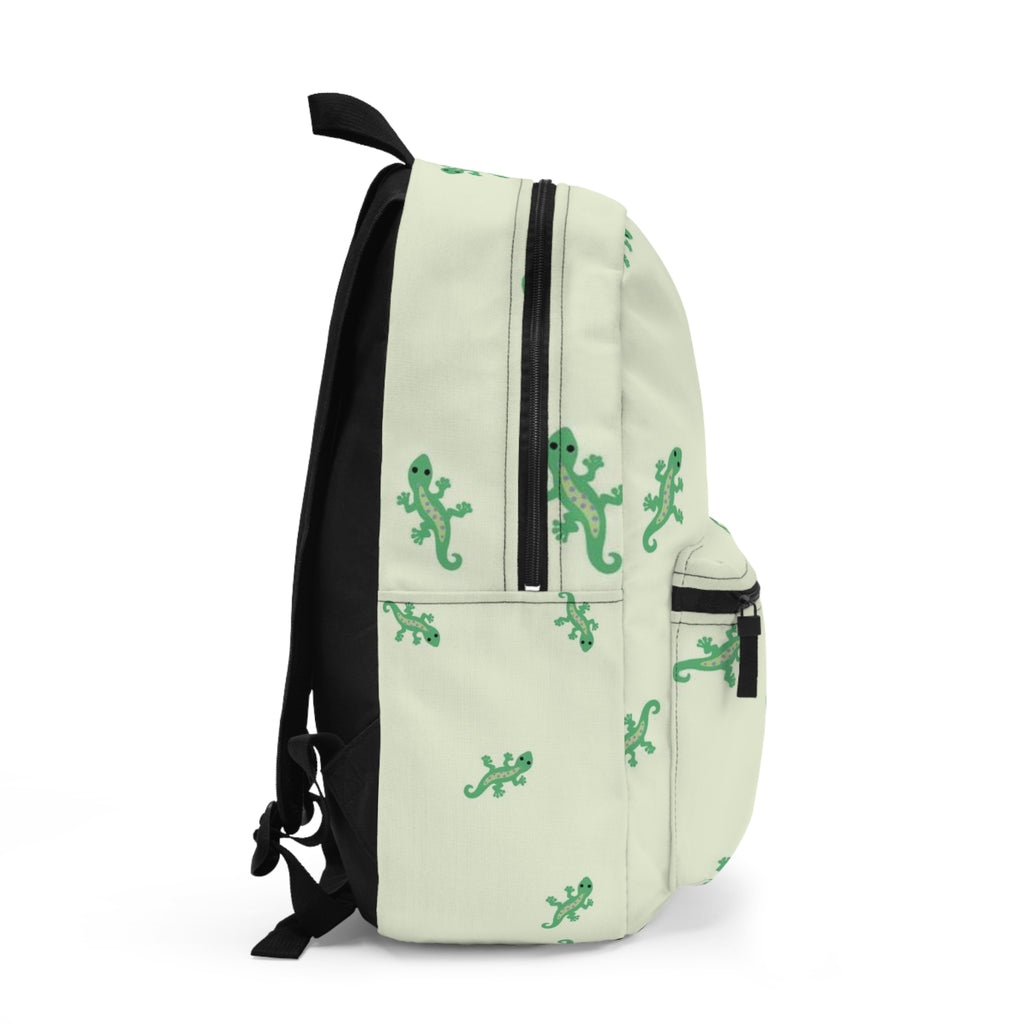 Lime Gecko Pattern Backpack — Cute Green Lizard Print School Bag