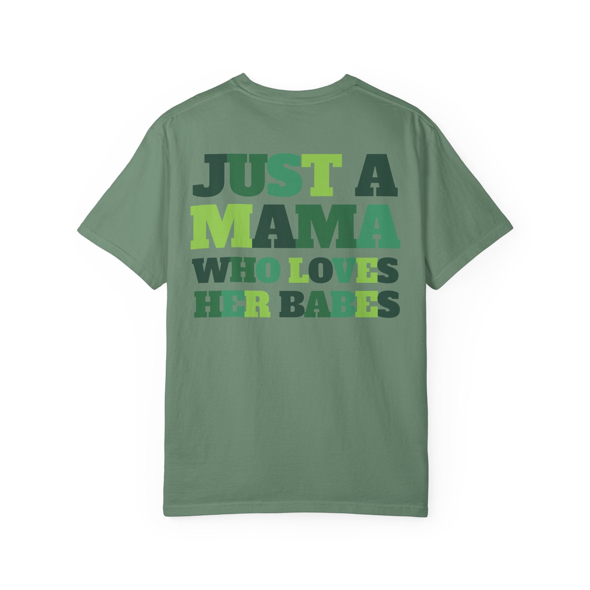Green Checker Smiley Face T-shirt | Text Back "Just A Mama Who Loves Her Babes"