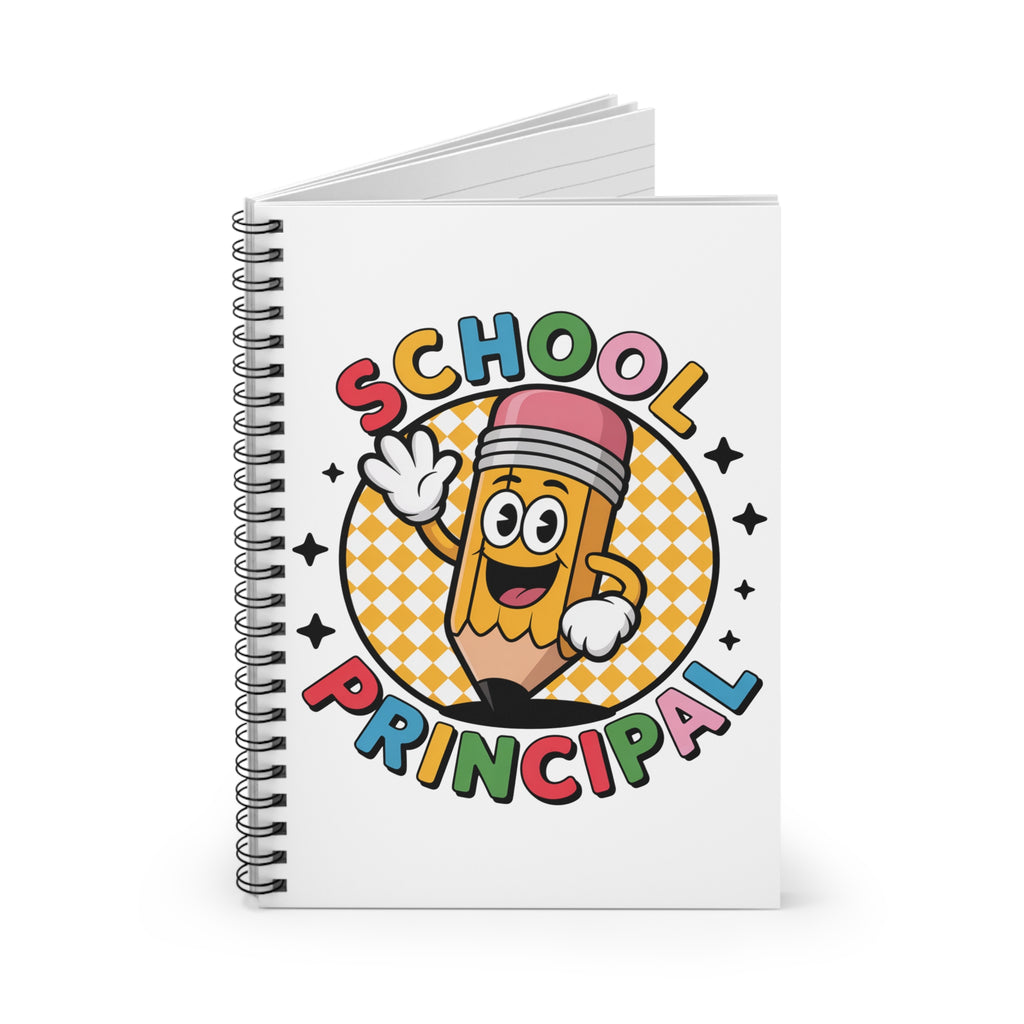 School Principal Spiral Notebook — Cute Cartoon Pencil Design, Ruled Journal for Teachers & Administrators