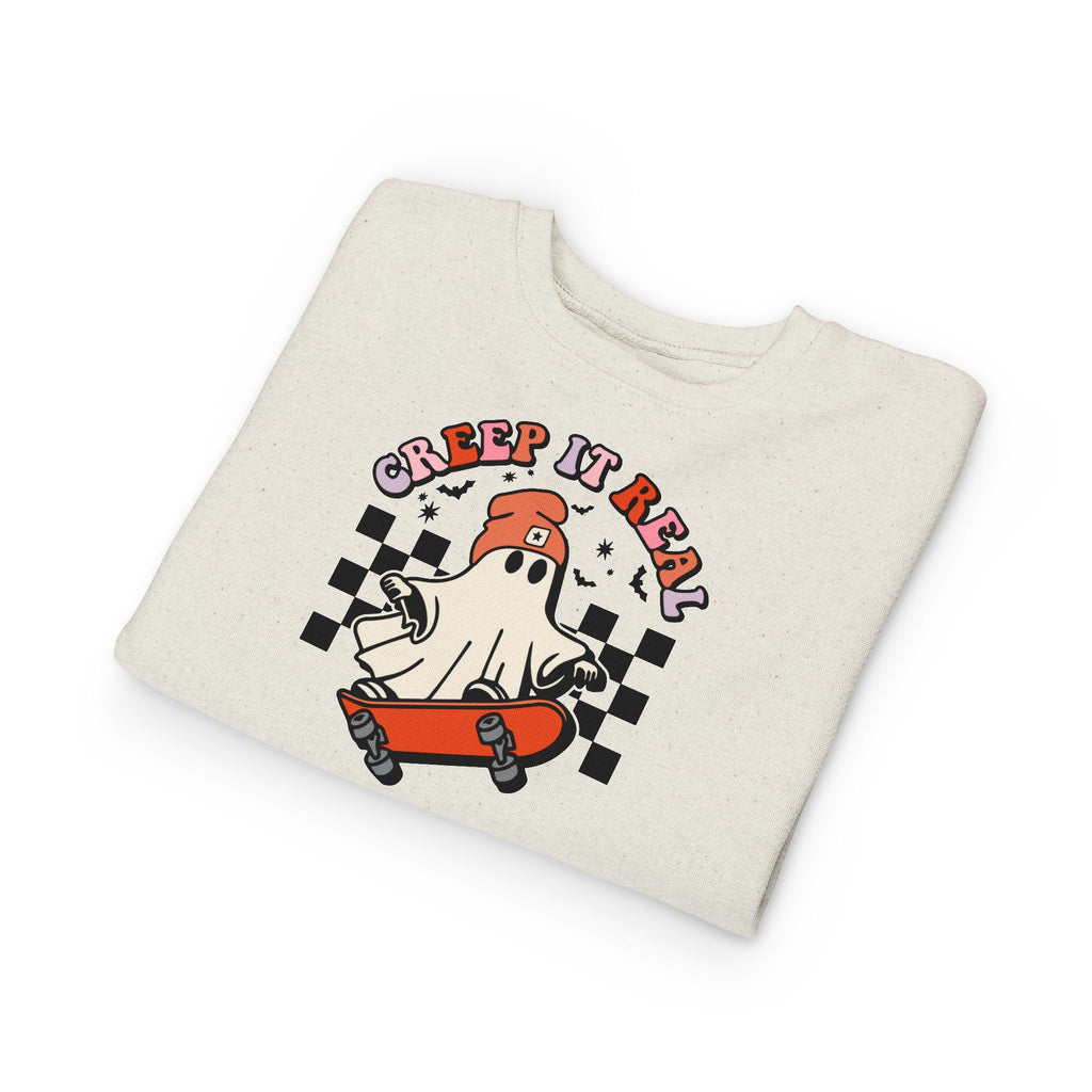 Toddler Sweatshirt — "Creep It Real" Skate Ghost Graphic Kids Pullover