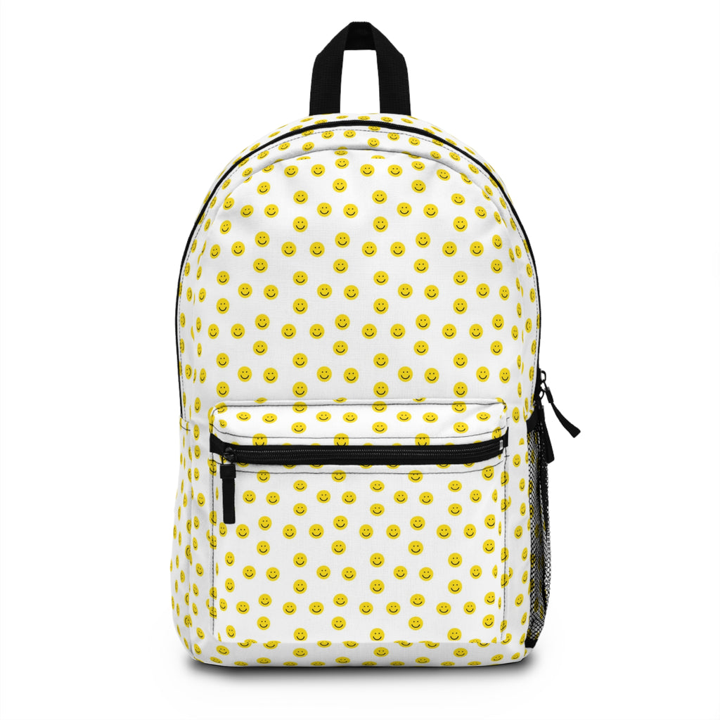 Smiley Face Polka Dot Backpack — Cute Yellow Emoji Pattern School Bag