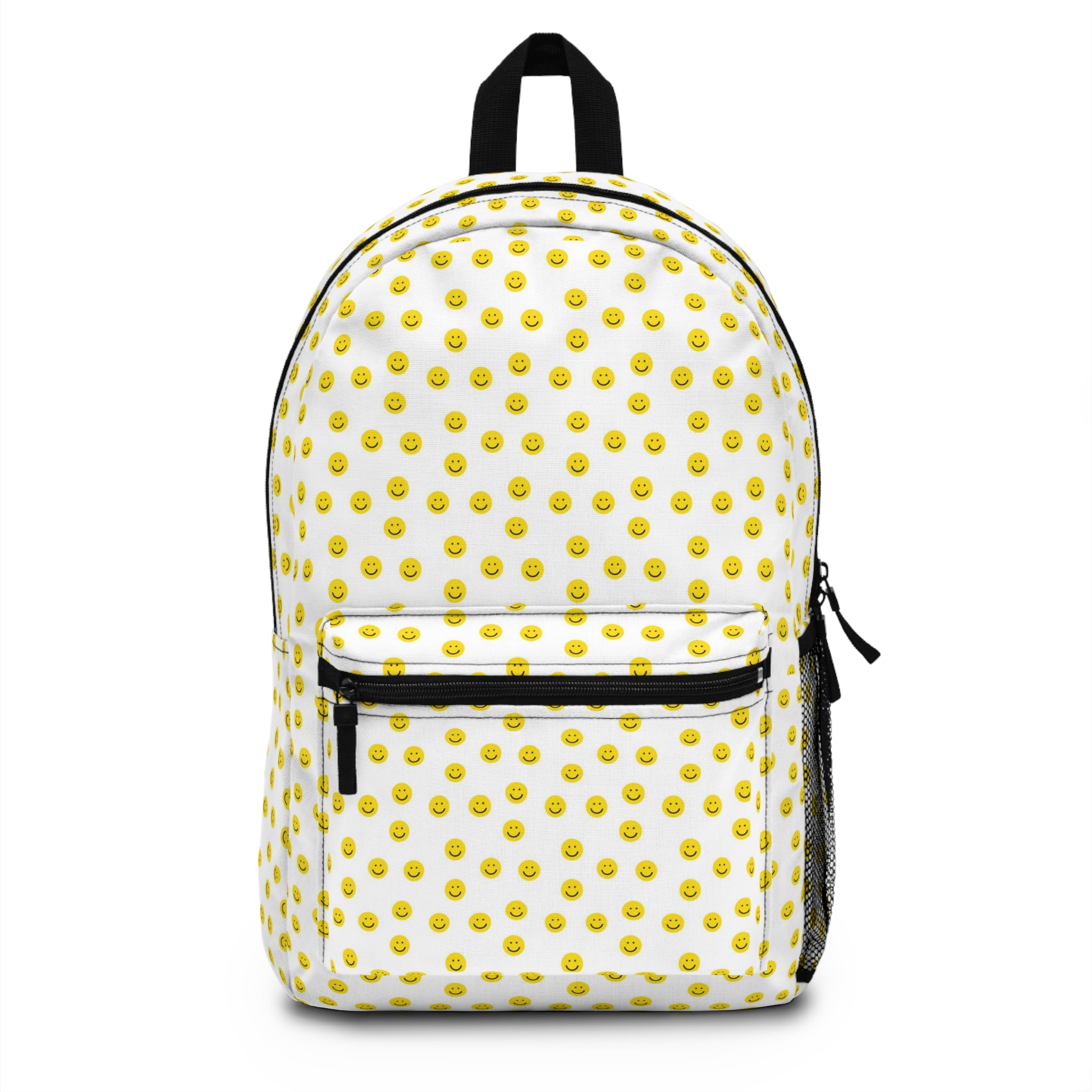 Smiley Face Polka Dot Backpack — Cute Yellow Emoji Pattern School Bag