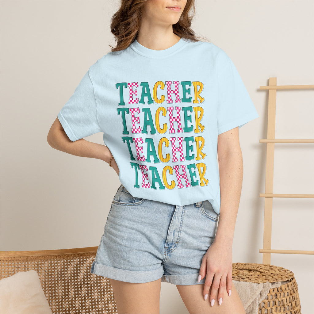 Teacher Repeat Pattern T-Shirt — Colorful Back-to-School Gift