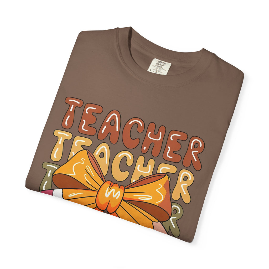 Teacher Bow Graphic T-Shirt — Cute Pencil & Ribbon Teacher Shirt for Educators