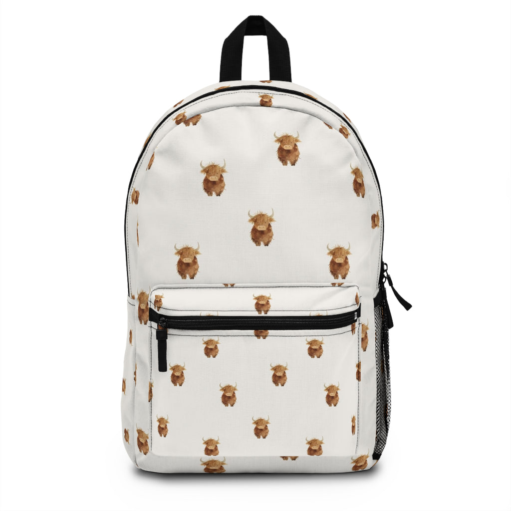 Highland Cow Pattern Backpack — Cute Farm Animal School Bag