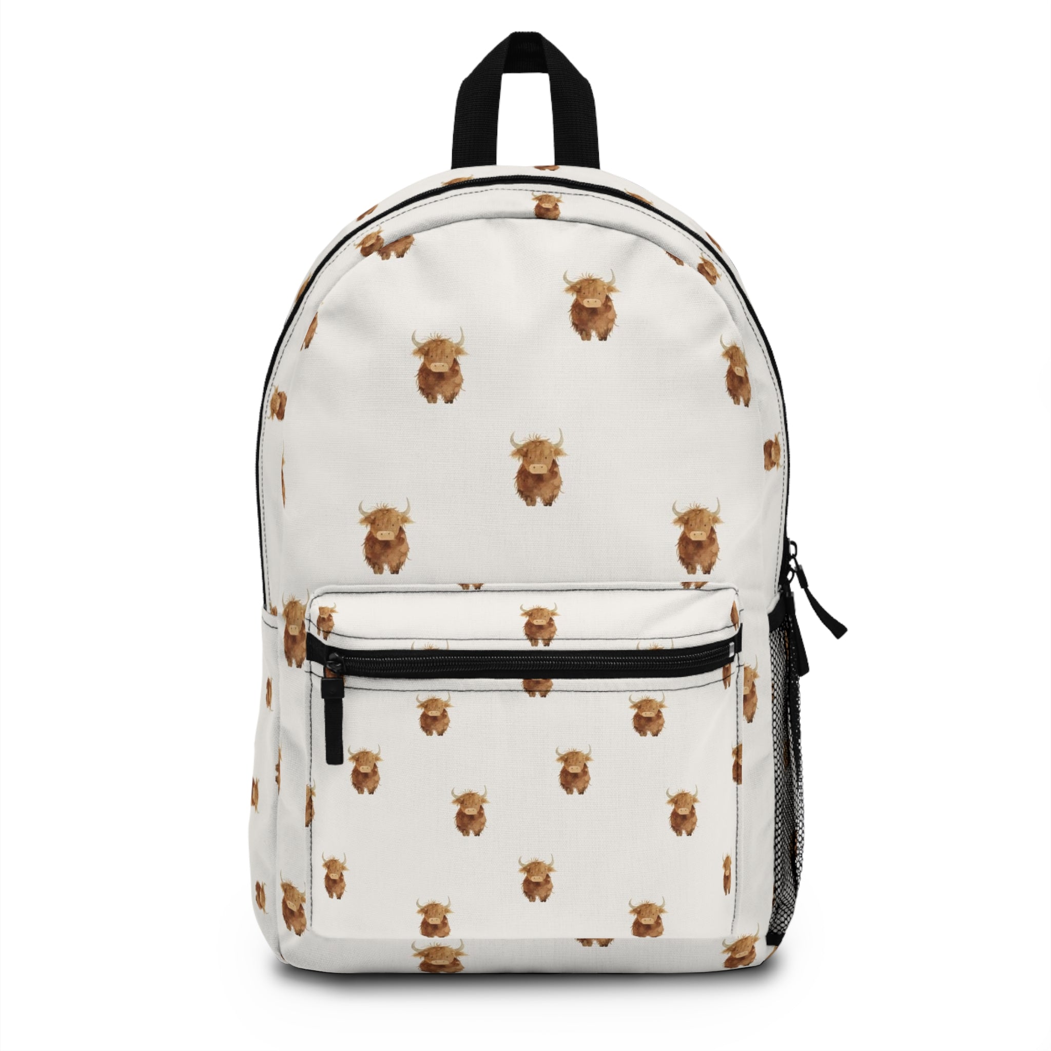 Highland Cow Pattern Backpack — Cute Farm Animal School Bag