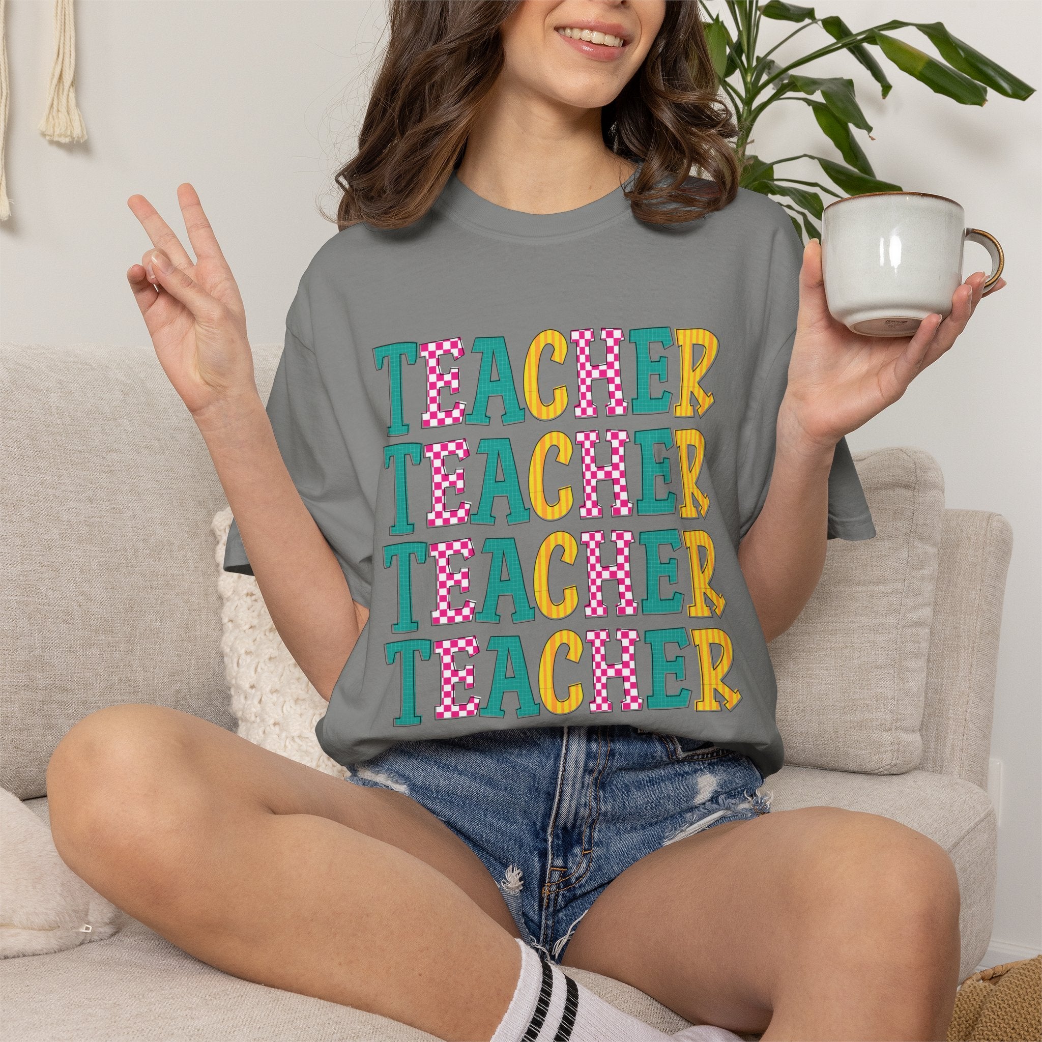 Teacher Repeat Pattern T-Shirt — Colorful Back-to-School Gift