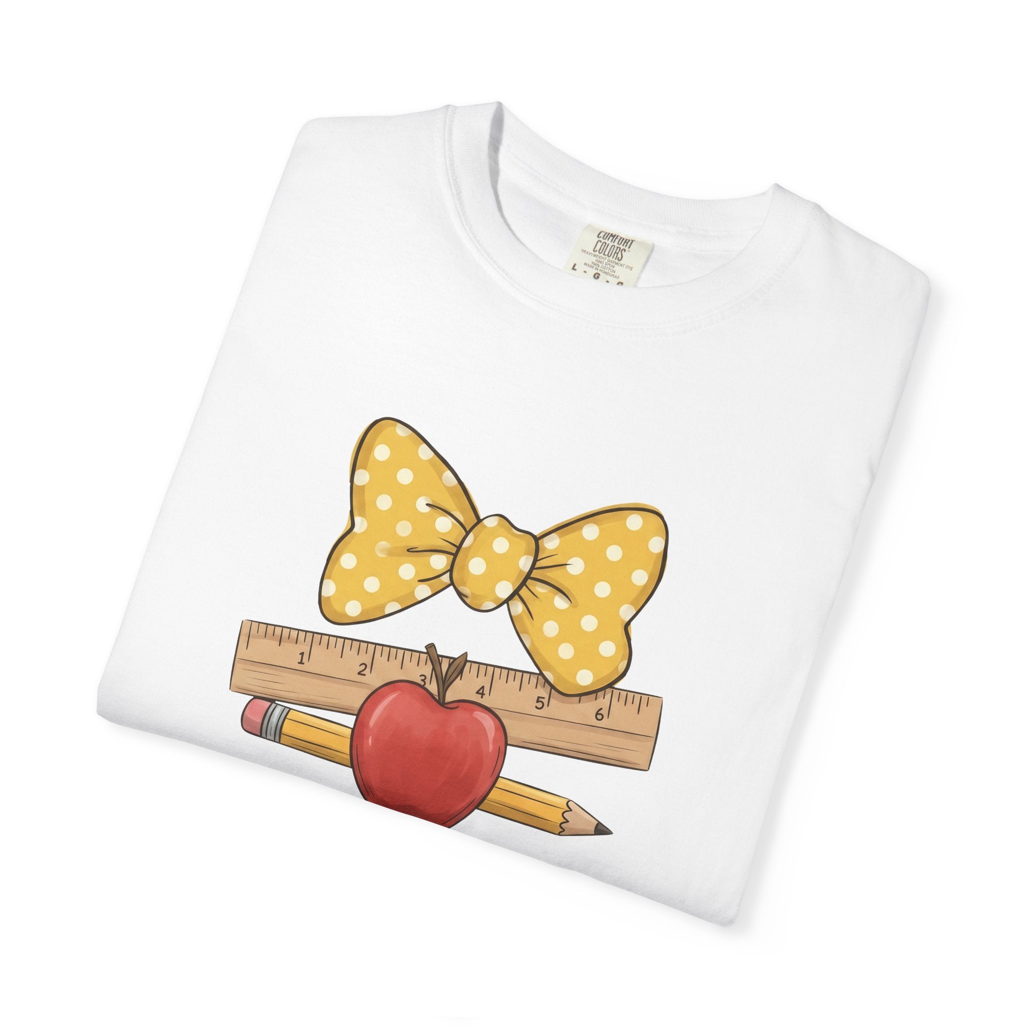 Teacher Apple & Pencil T-Shirt — Cute Polka Dot Bow Back-to-School Tee