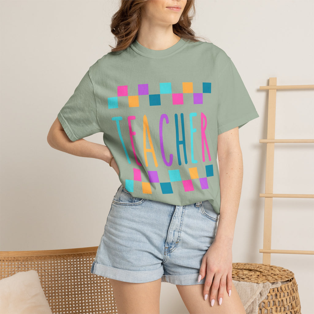 Colorful Checker 'Teacher' T-Shirt | Teacher Tee, School Staff Shirt