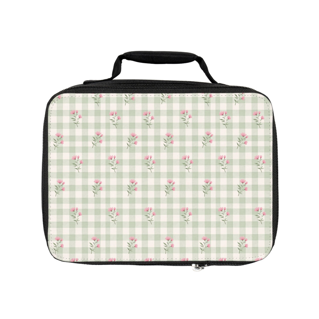 Floral Gingham Lunch Bag — Vintage Pink Rose Checked Insulated Tote