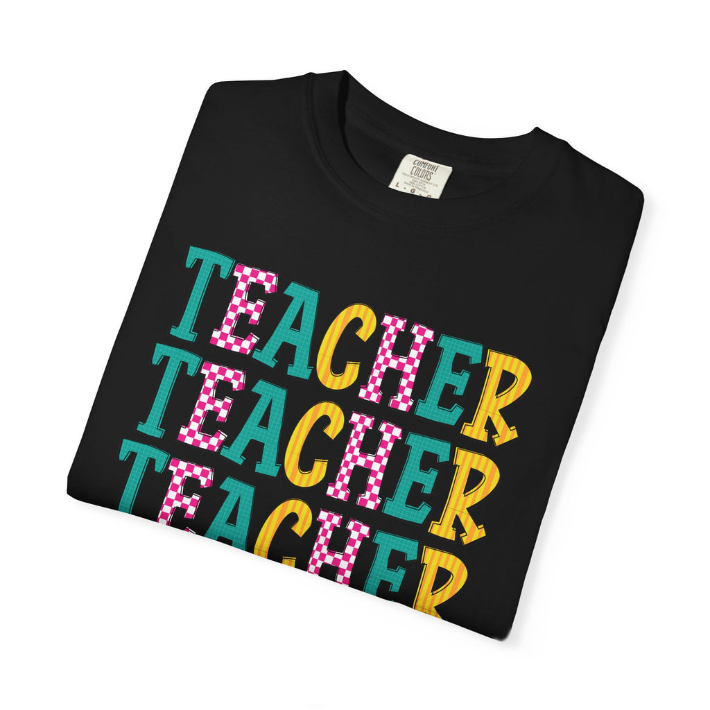 Teacher Repeat Pattern T-Shirt — Colorful Back-to-School Gift