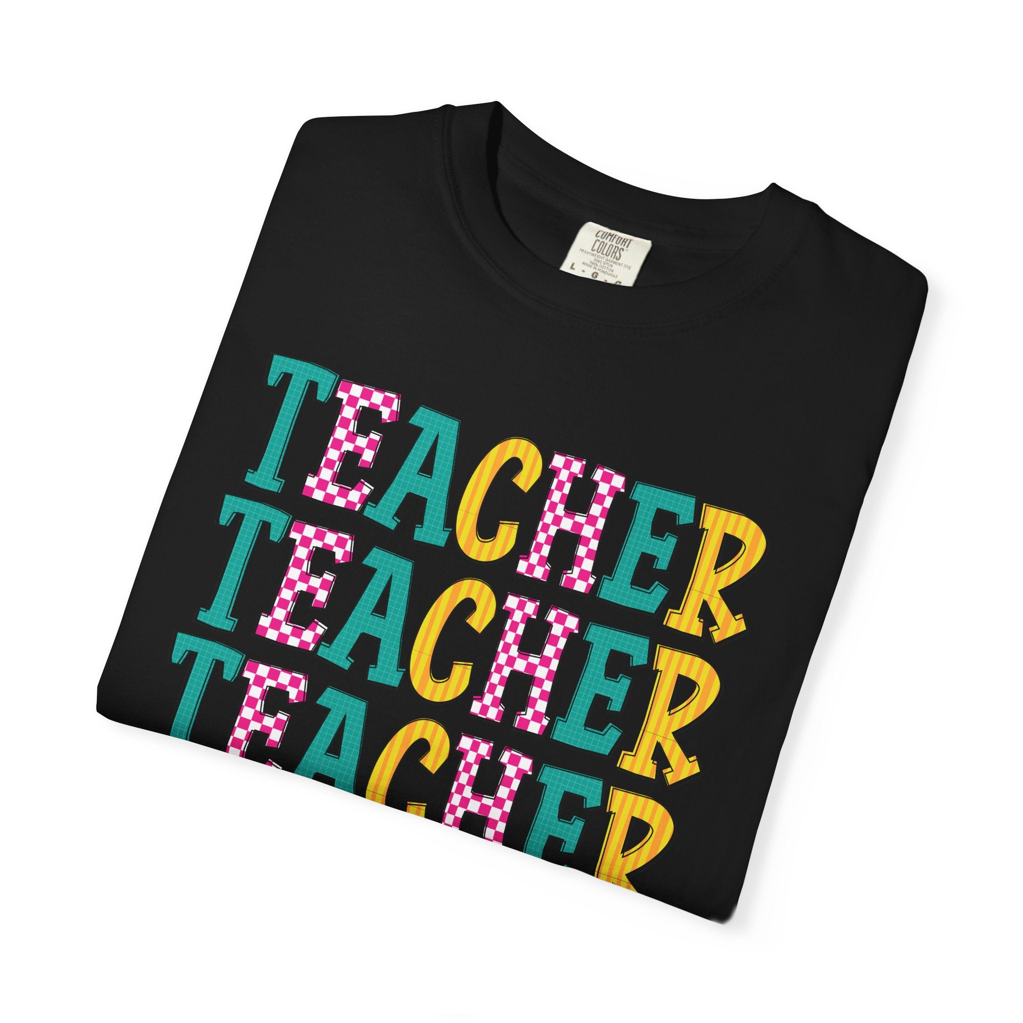 Teacher Repeat Pattern T-Shirt — Colorful Back-to-School Gift