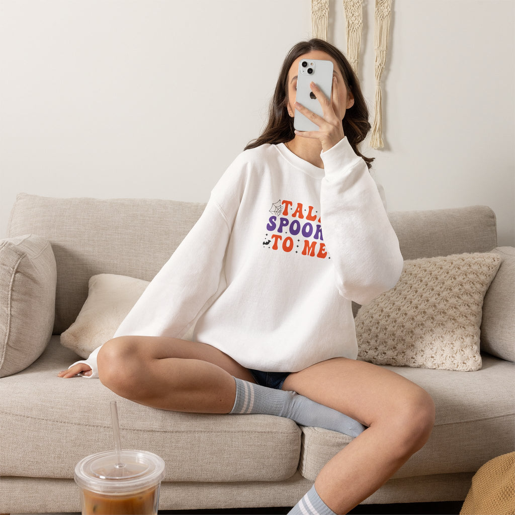 Talk Spooky To Me Crewneck Sweatshirt — Halloween Graphic Pullover