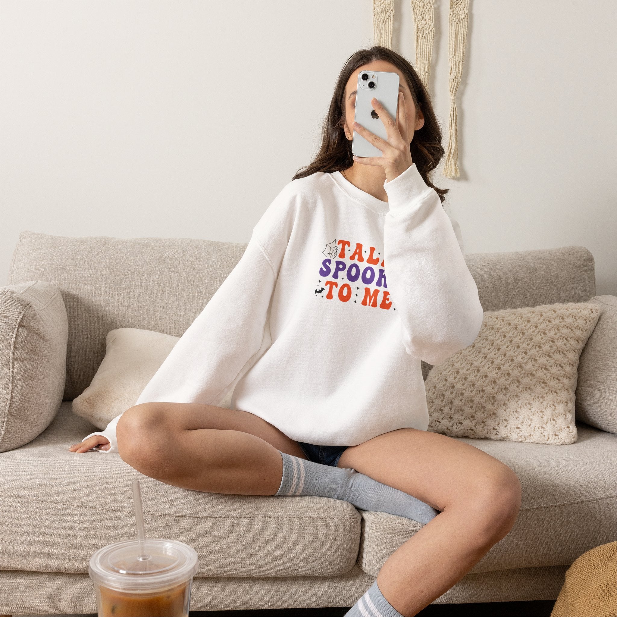 Talk Spooky To Me Crewneck Sweatshirt — Halloween Graphic Pullover