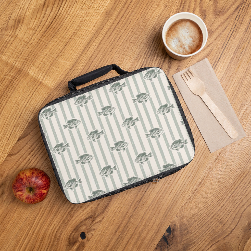 Fish Pattern Lunch Bag — Vintage Nautical Striped Insulated Lunchbox