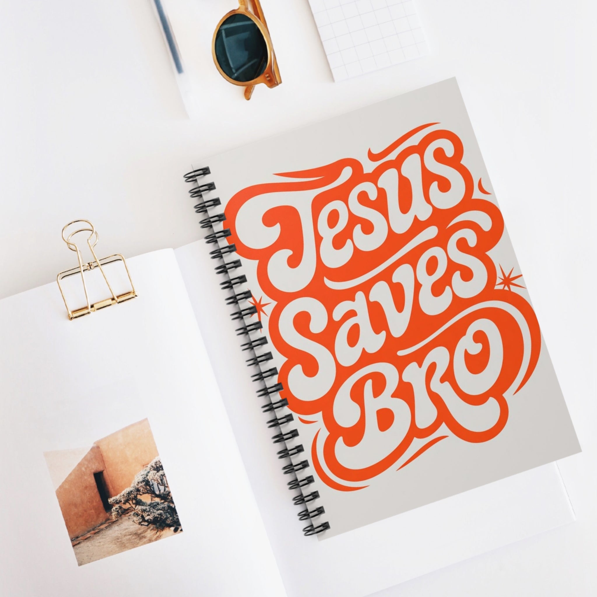 Jesus Saves Bro Spiral Notebook — Retro Faith Quote Ruled Journal