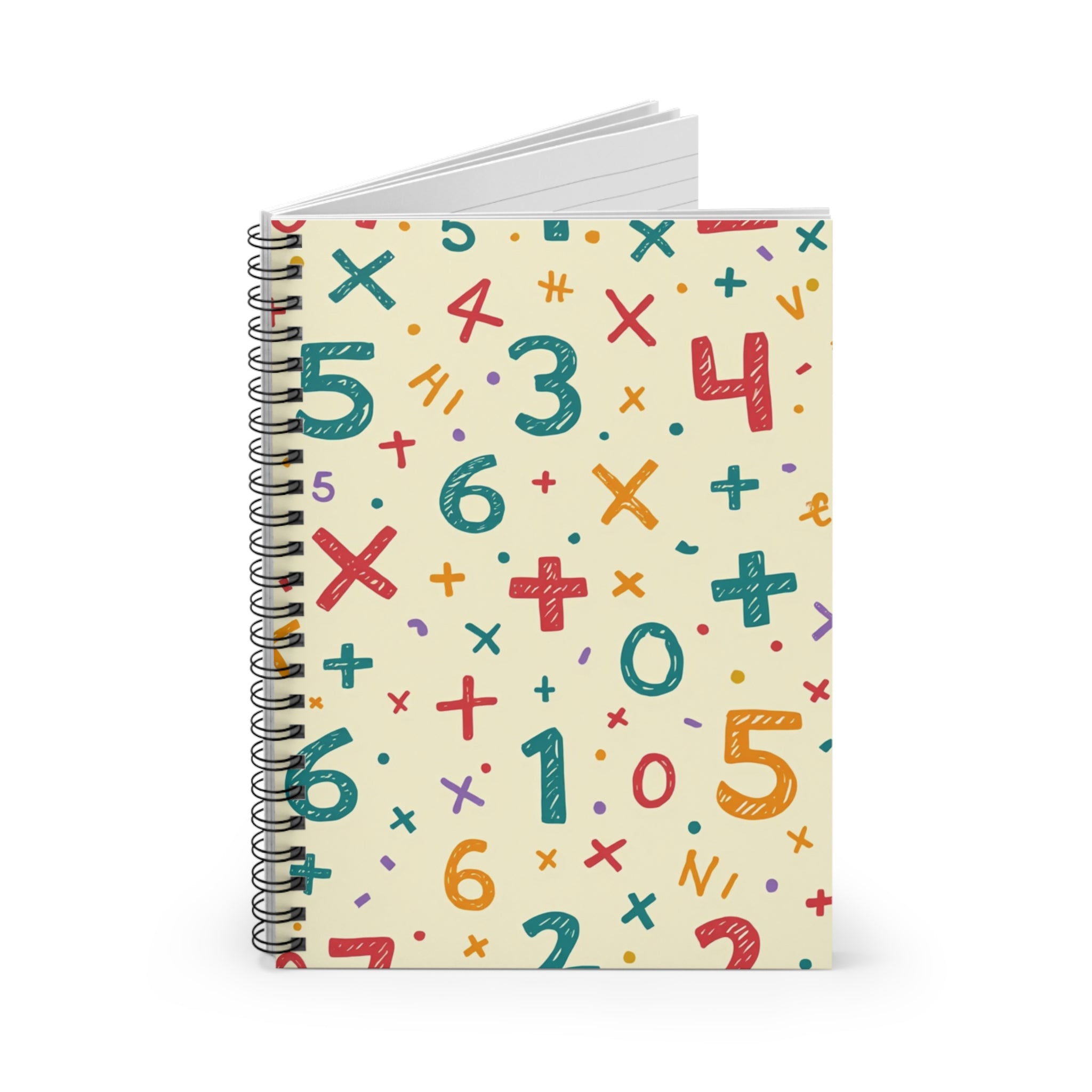 Math Pattern Spiral Notebook — Colorful Numbers & Symbols Ruled Journal for Students