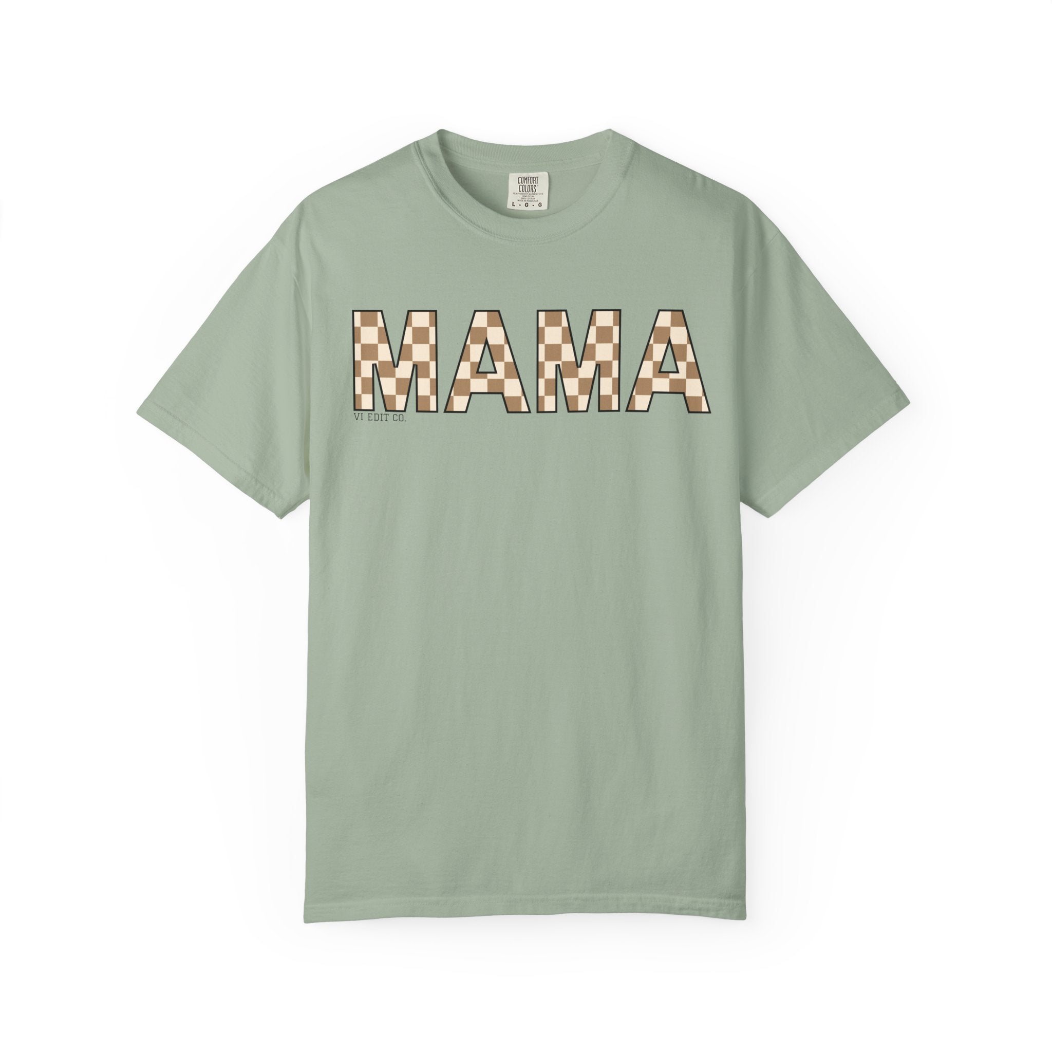 Mama Checkerboard T-Shirt | Mom Typography Tee, Neutral Plaid Letters