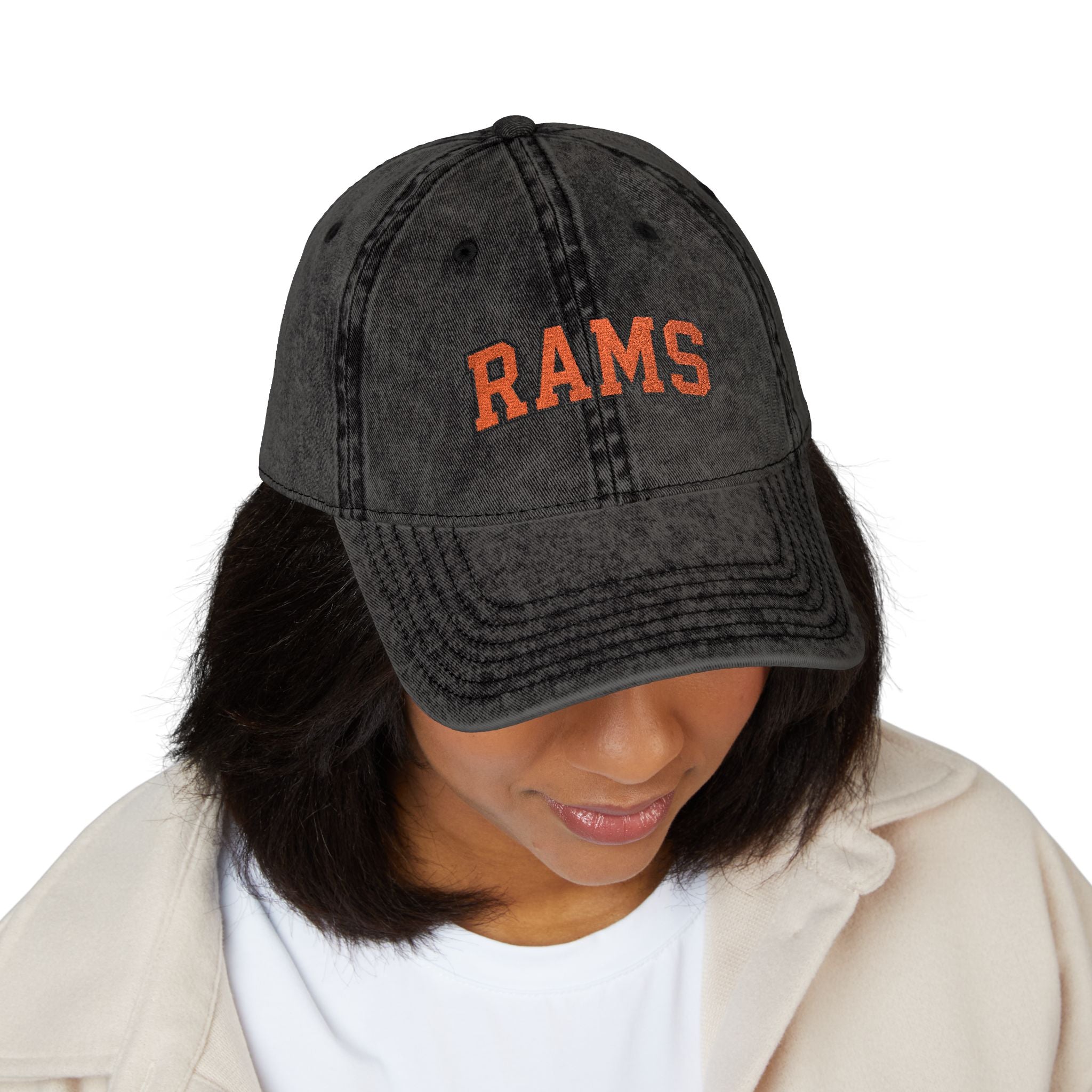 Vintage Embroidered 'RAMS' Washed Cotton Cap - Distressed Baseball Hat