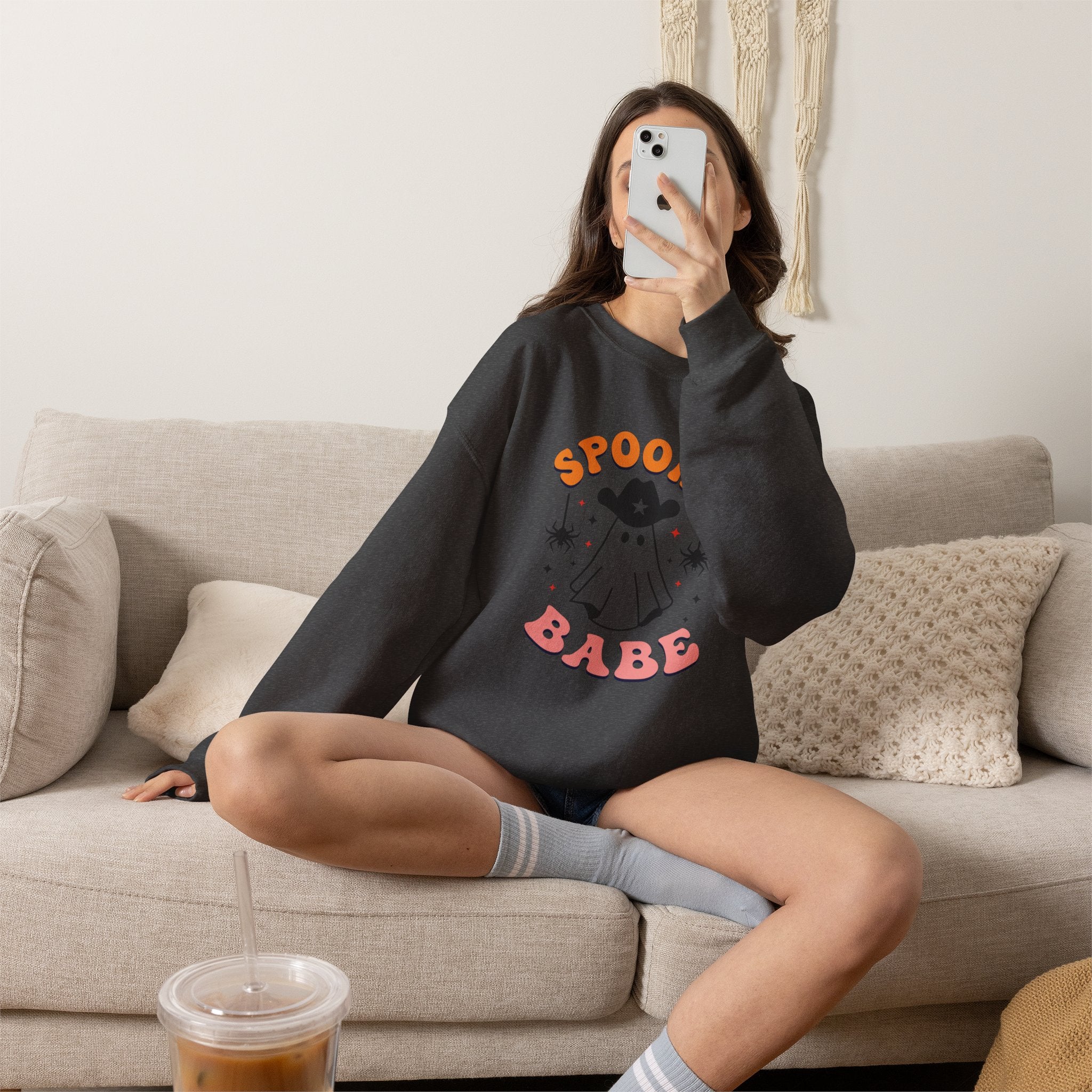 Spooky Babe Crewneck Sweatshirt — Cute Halloween Ghost Pullover