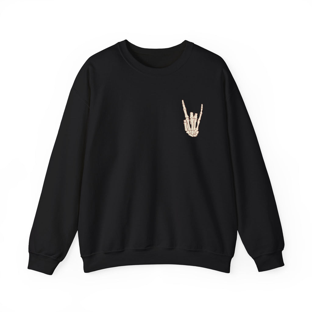 Halloweentown University Crewneck Sweatshirt — Skeleton Hand Rock On Pullover