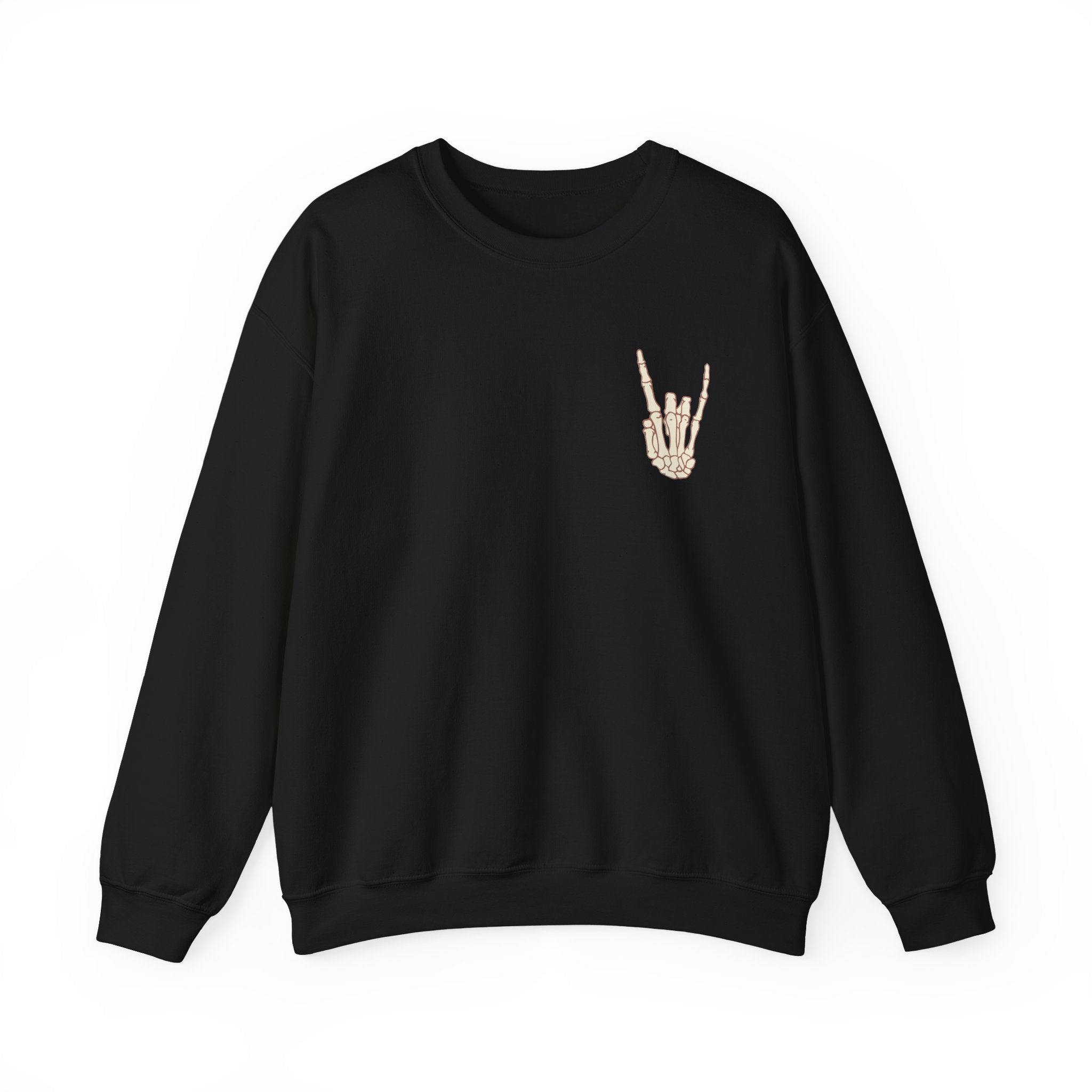 Halloweentown University Crewneck Sweatshirt — Skeleton Hand Rock On Pullover