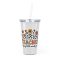 Teacher Floral Plastic Tumbler with Straw — "Teacher: Helping Little Minds Grow"