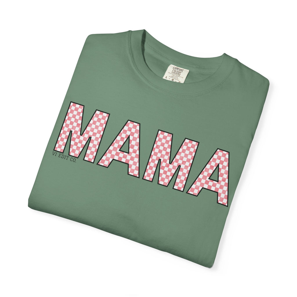 Mama Checkered Letters T-Shirt | Pink Plaid Typography Tee