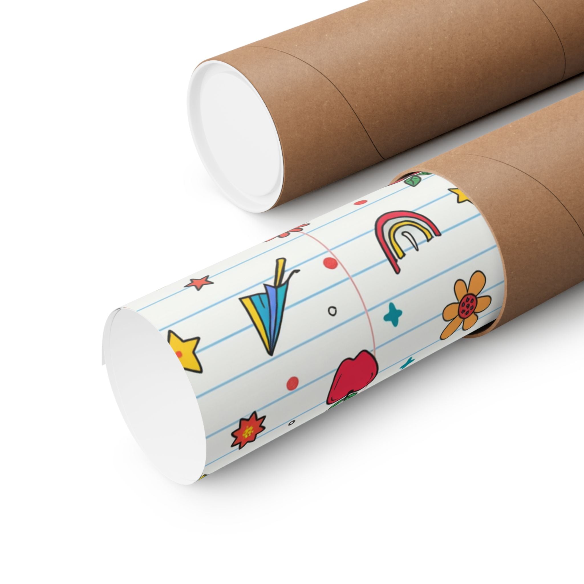 Notebook Doodle Matte Poster — Cute School Icons (apples, rainbows, paper planes)