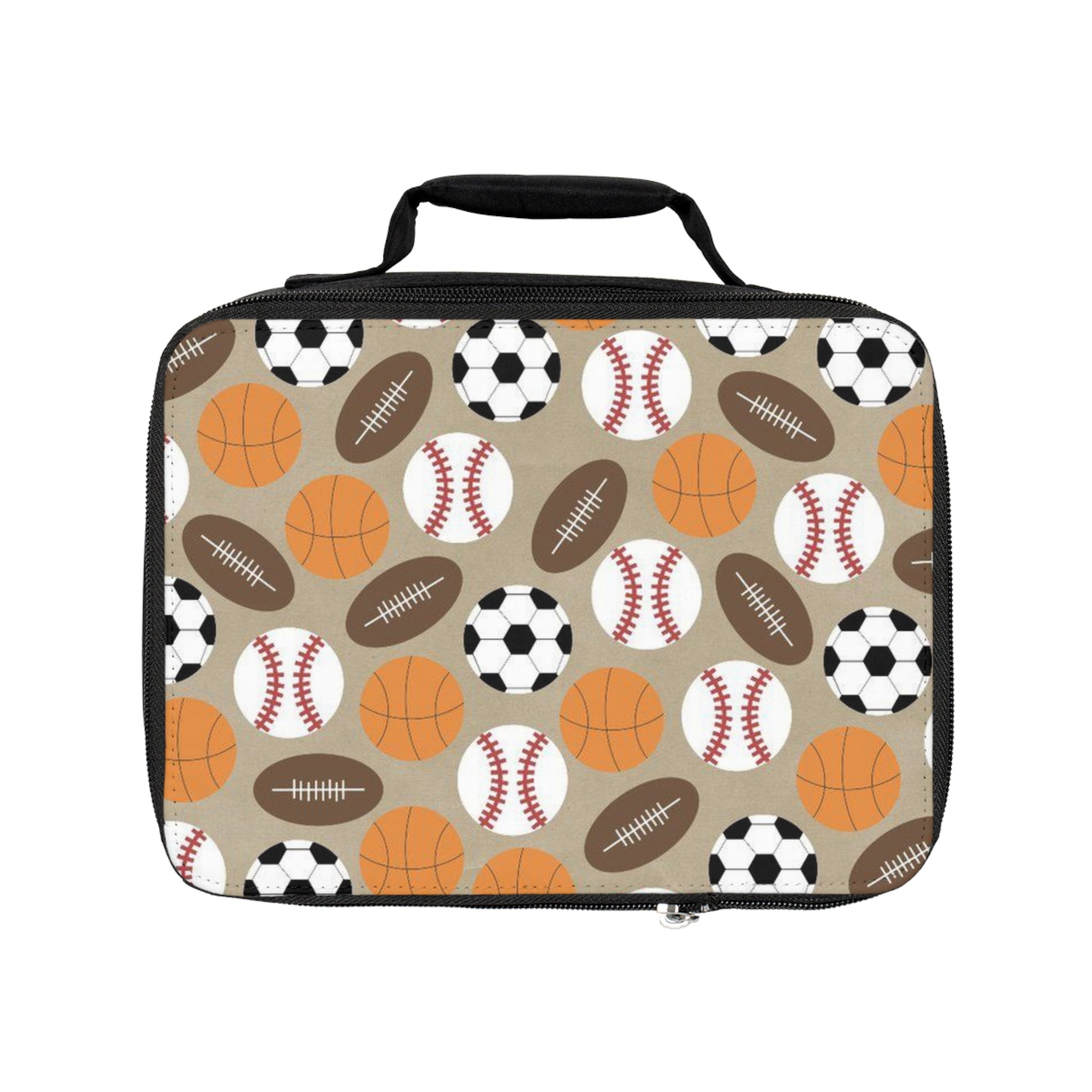 Sports Pattern Lunch Bag – Soccer, Baseball, Basketball & Football Kids Lunchbox