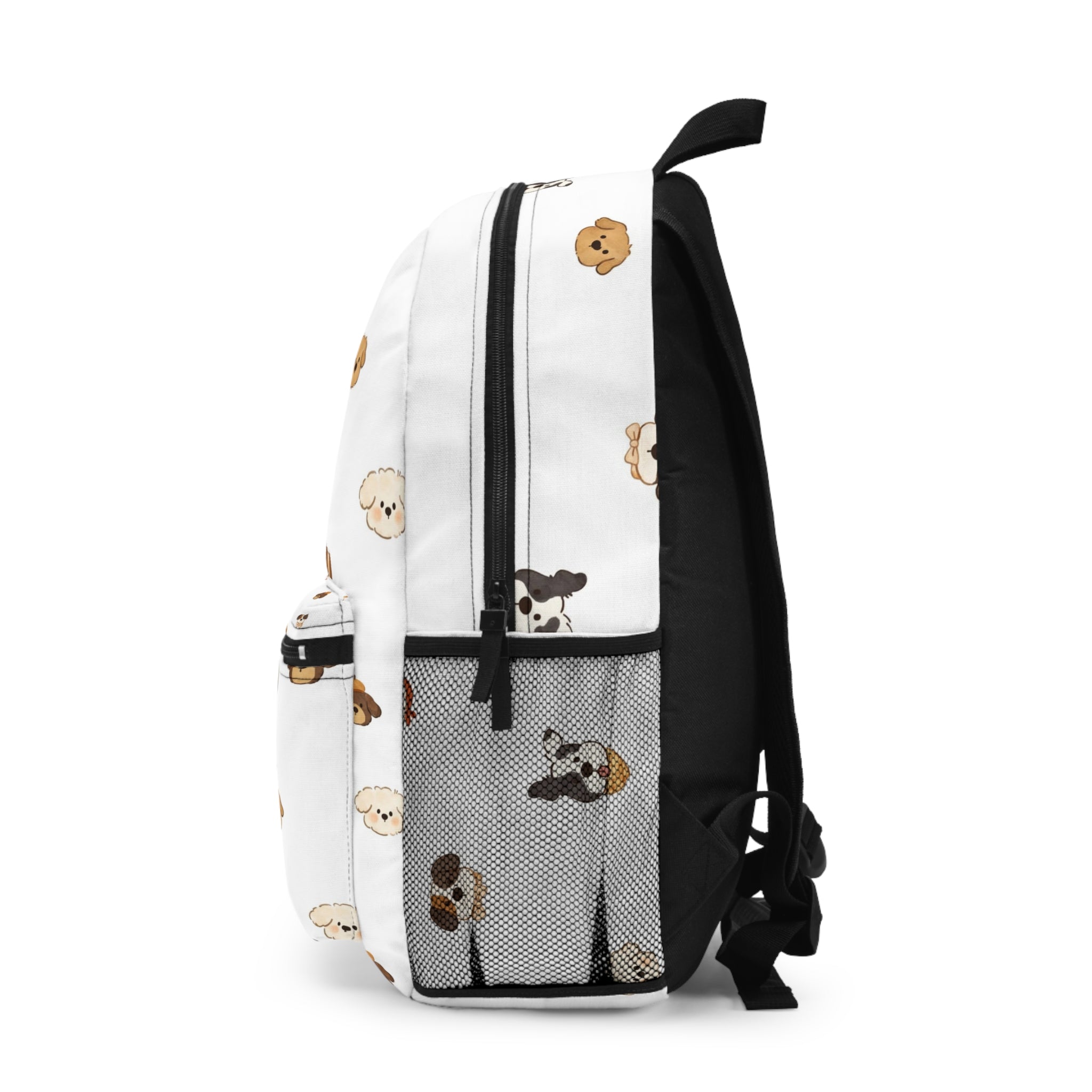 Cute Puppy Faces Backpack – White Dog Pattern School & Travel Bag