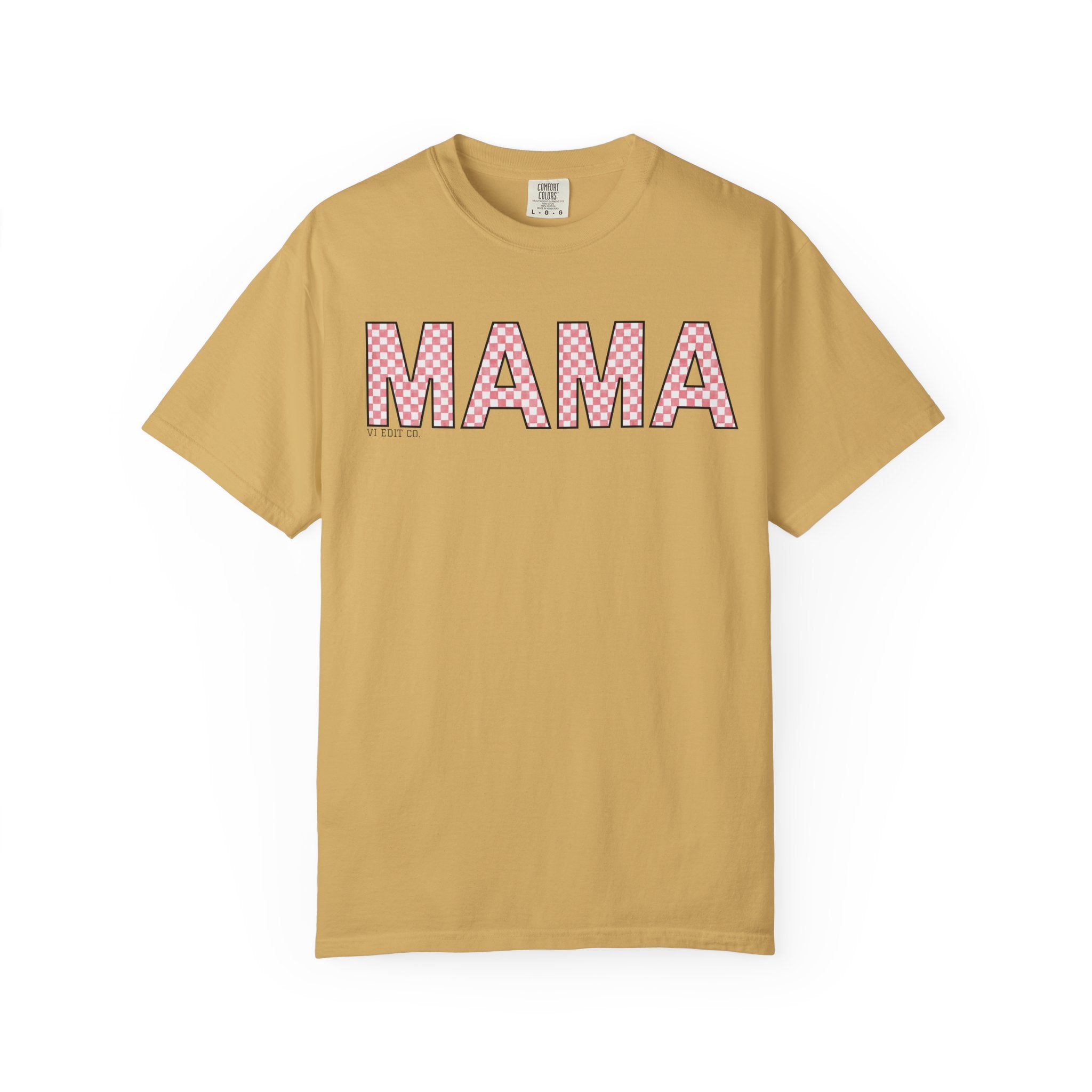 Mama Checkered Letters T-Shirt | Pink Plaid Typography Tee