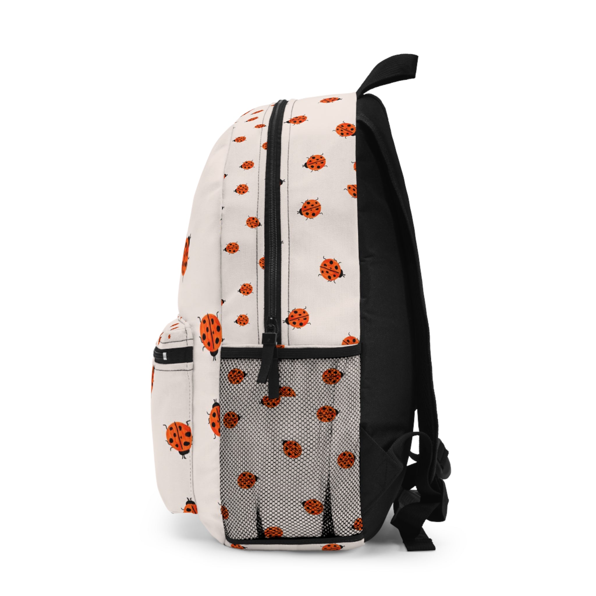 Ladybug Pattern Backpack — Cute White & Orange Bug Print School Bag