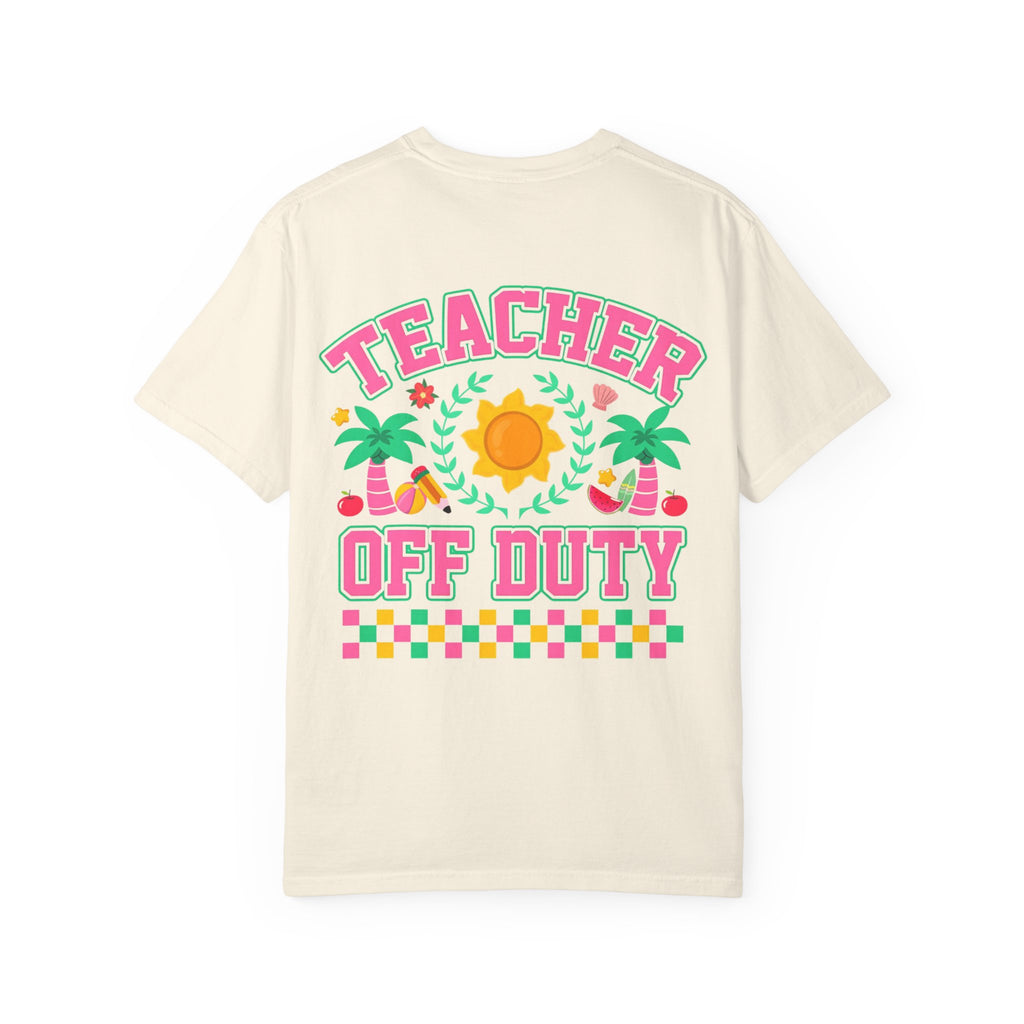 Teacher Off Duty T-Shirt | Beach Sun Palm Trees Retro Checkerboard
