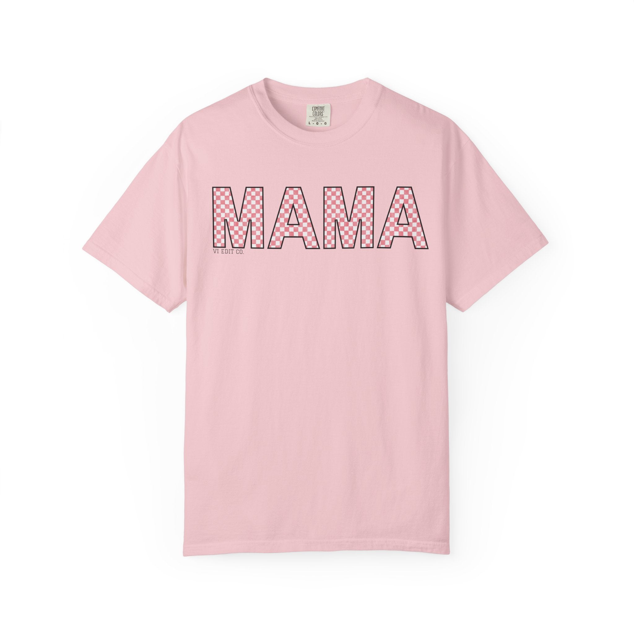 Mama Checkered Letters T-Shirt | Pink Plaid Typography Tee
