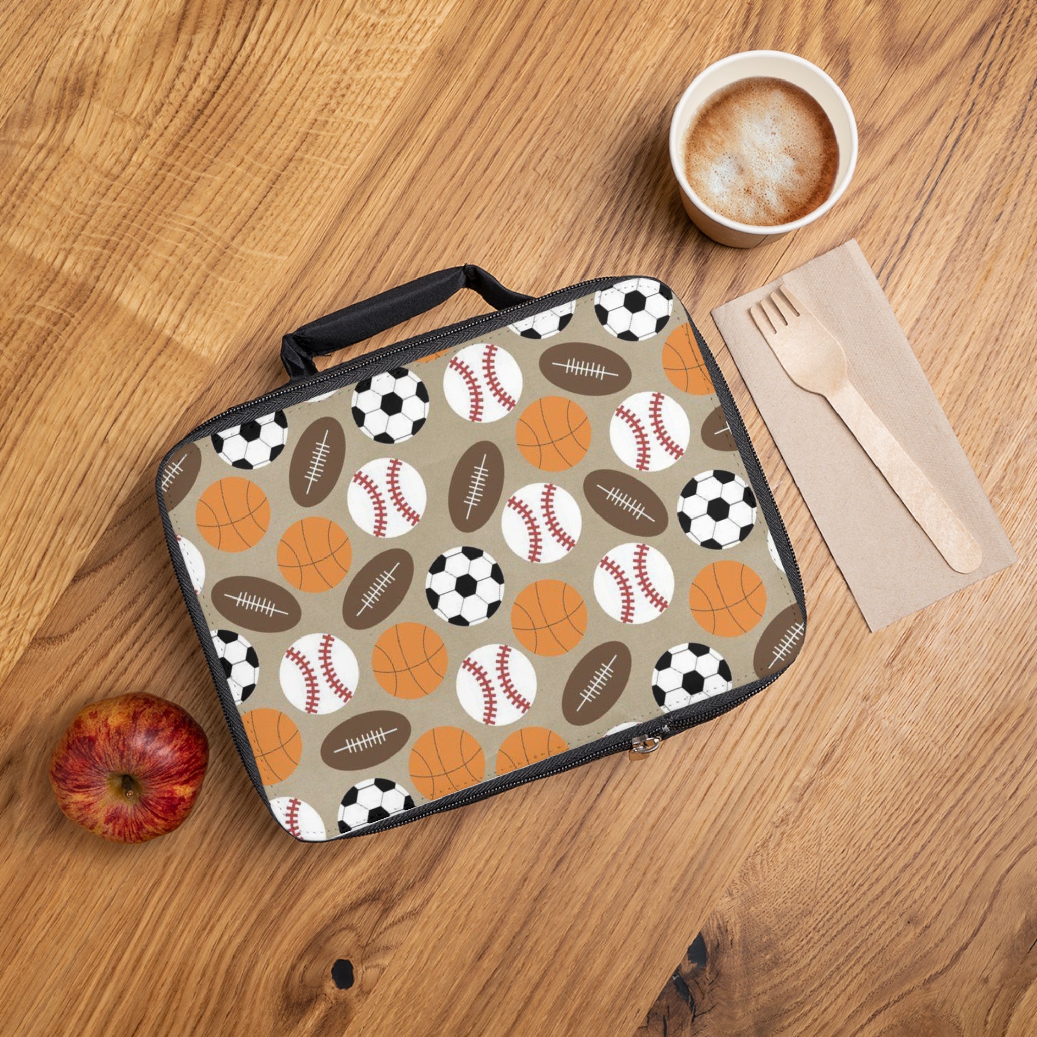 Sports Pattern Lunch Bag – Soccer, Baseball, Basketball & Football Kids Lunchbox