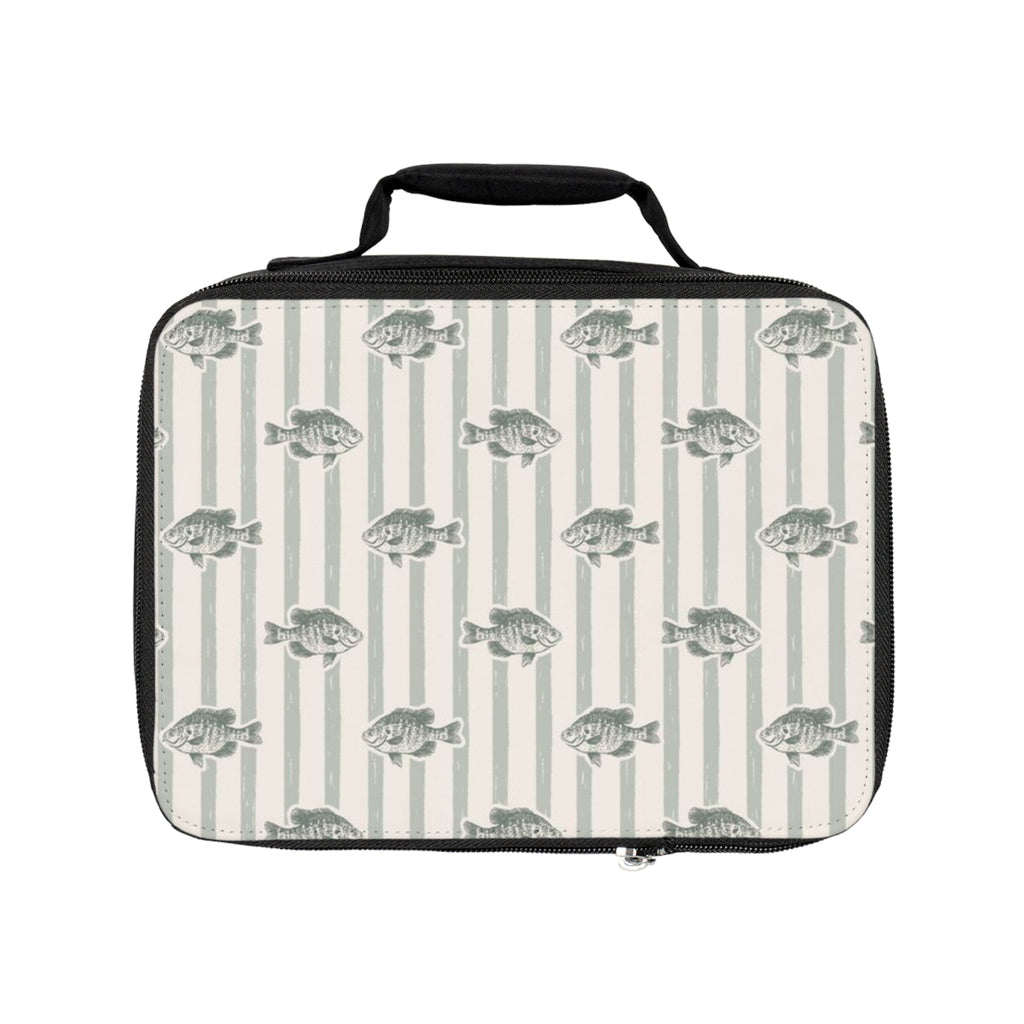 Fish Pattern Lunch Bag — Vintage Nautical Striped Insulated Lunchbox