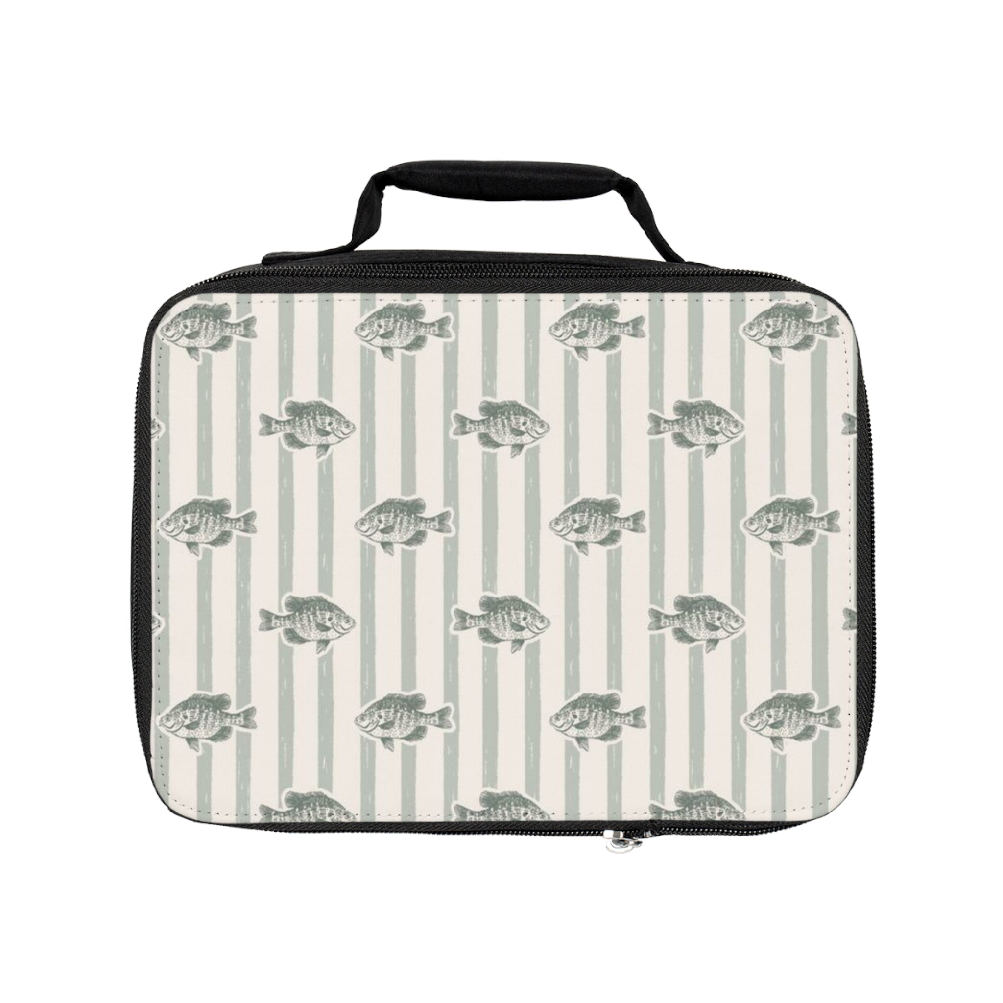 Fish Pattern Lunch Bag — Vintage Nautical Striped Insulated Lunchbox