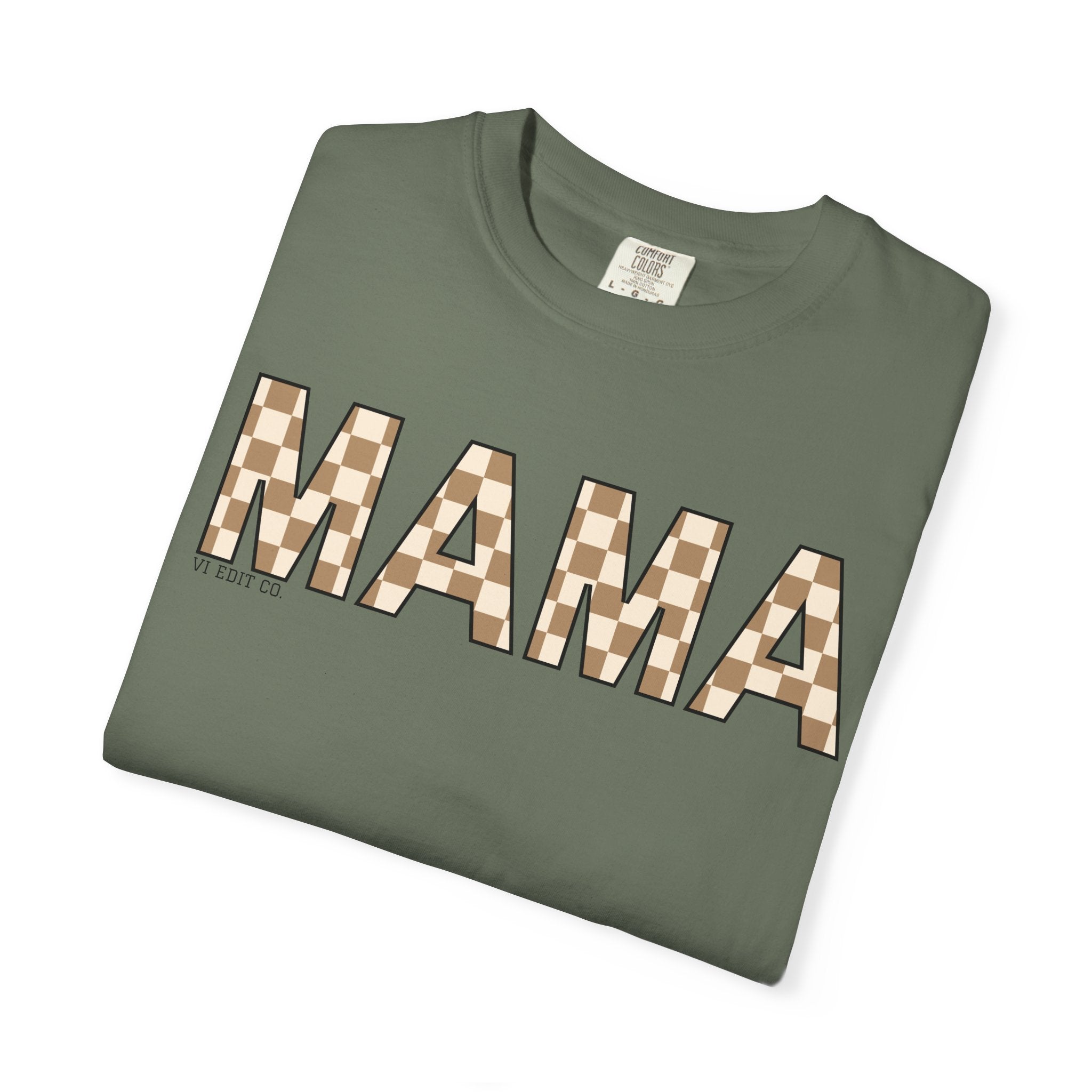 Mama Checkerboard T-Shirt | Mom Typography Tee, Neutral Plaid Letters