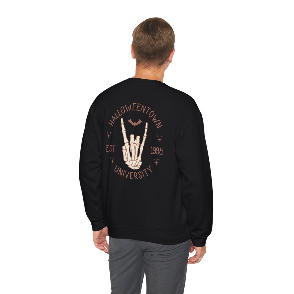 Halloweentown University Crewneck Sweatshirt — Skeleton Hand Rock On Pullover