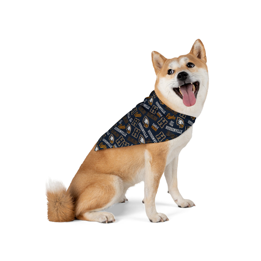 Hudsonville Eagles Pet Bandana — Navy Repeat Logo Dog & Cat Scarf