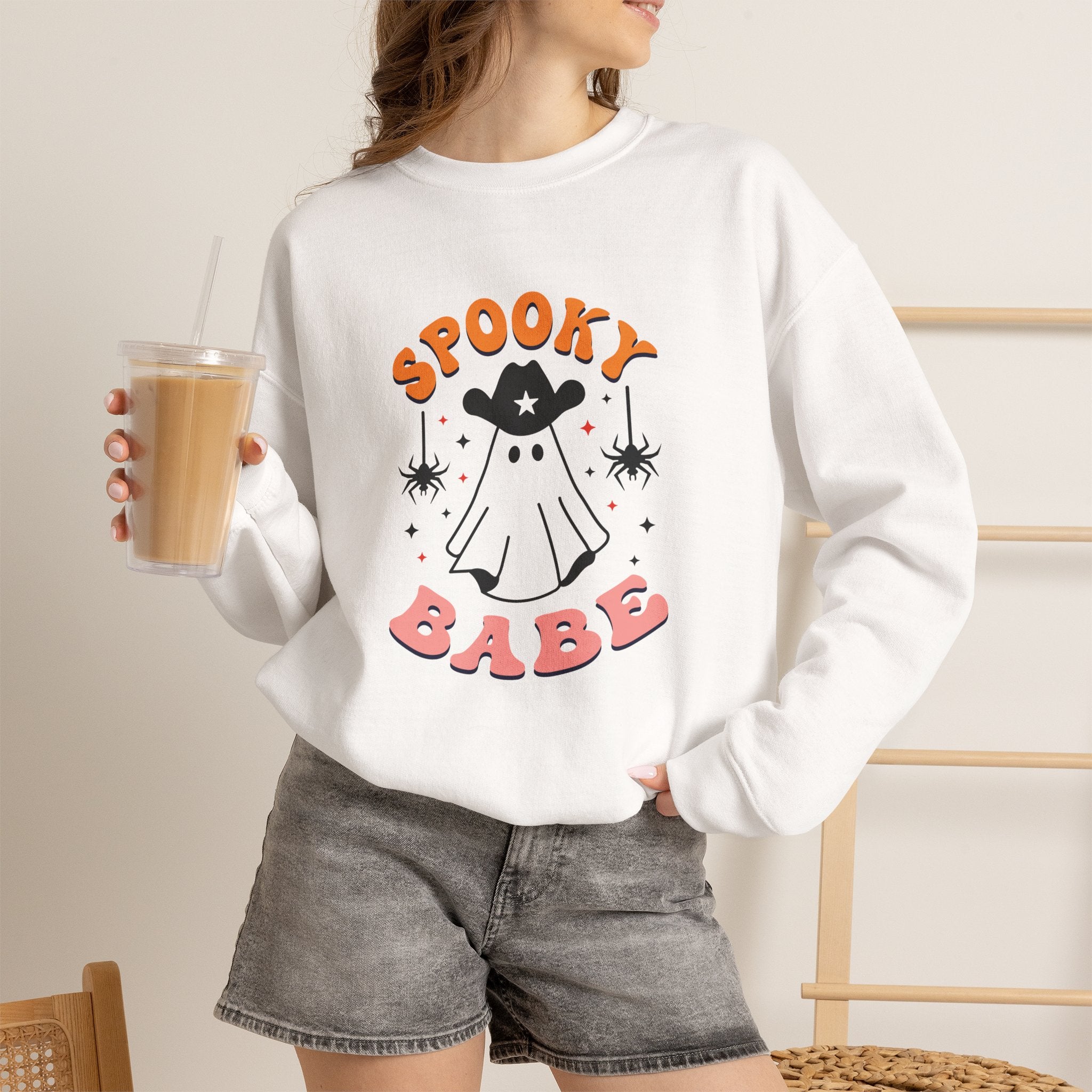 Spooky Babe Crewneck Sweatshirt — Cute Halloween Ghost Pullover